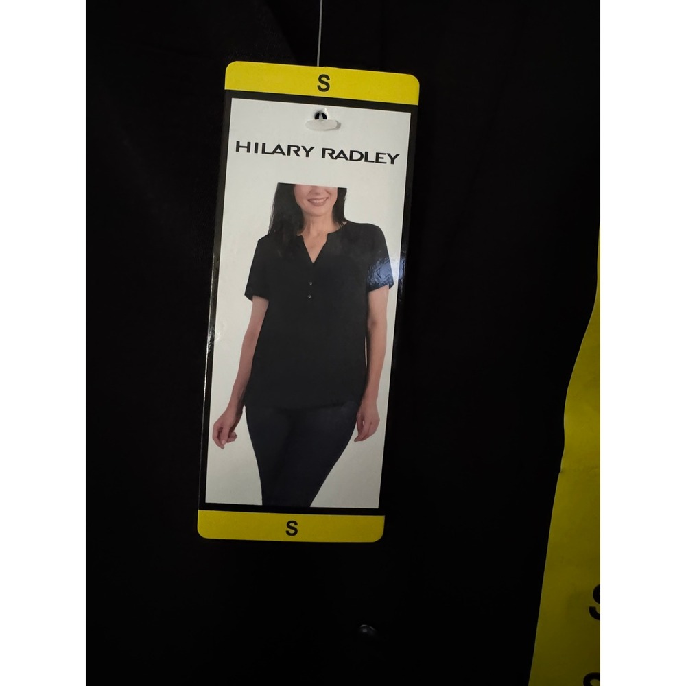 Hilary Radley Womens Black Short Sleeve Split Neck Henley Blouse Top Small NWT - Picture 2 of 12